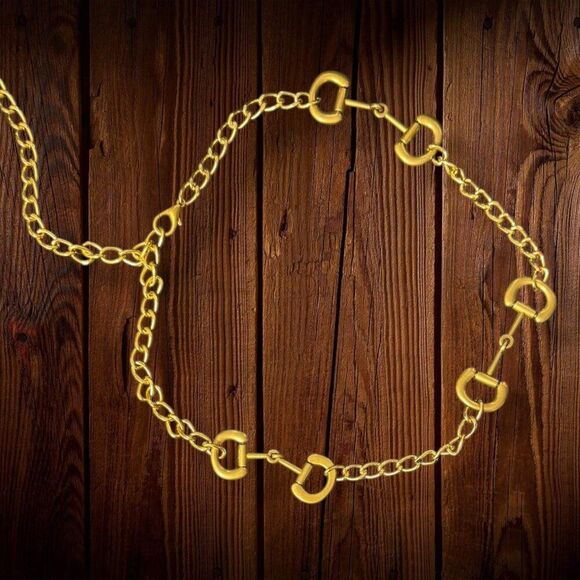 Gold Horse Bit Snaffle Link Statement Belt | Equestrian Western Luxe NWT